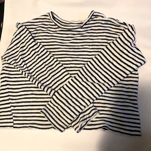 Navy blue and white striped shirt